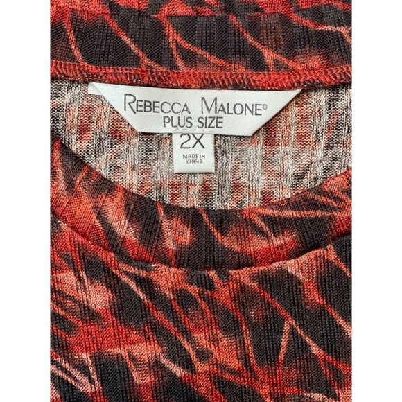 REBECCA MALONE PLUS-SIZE Women's Top Size 2X Red Black Scoop Neck Long Sleeves - Picture 4 of 12